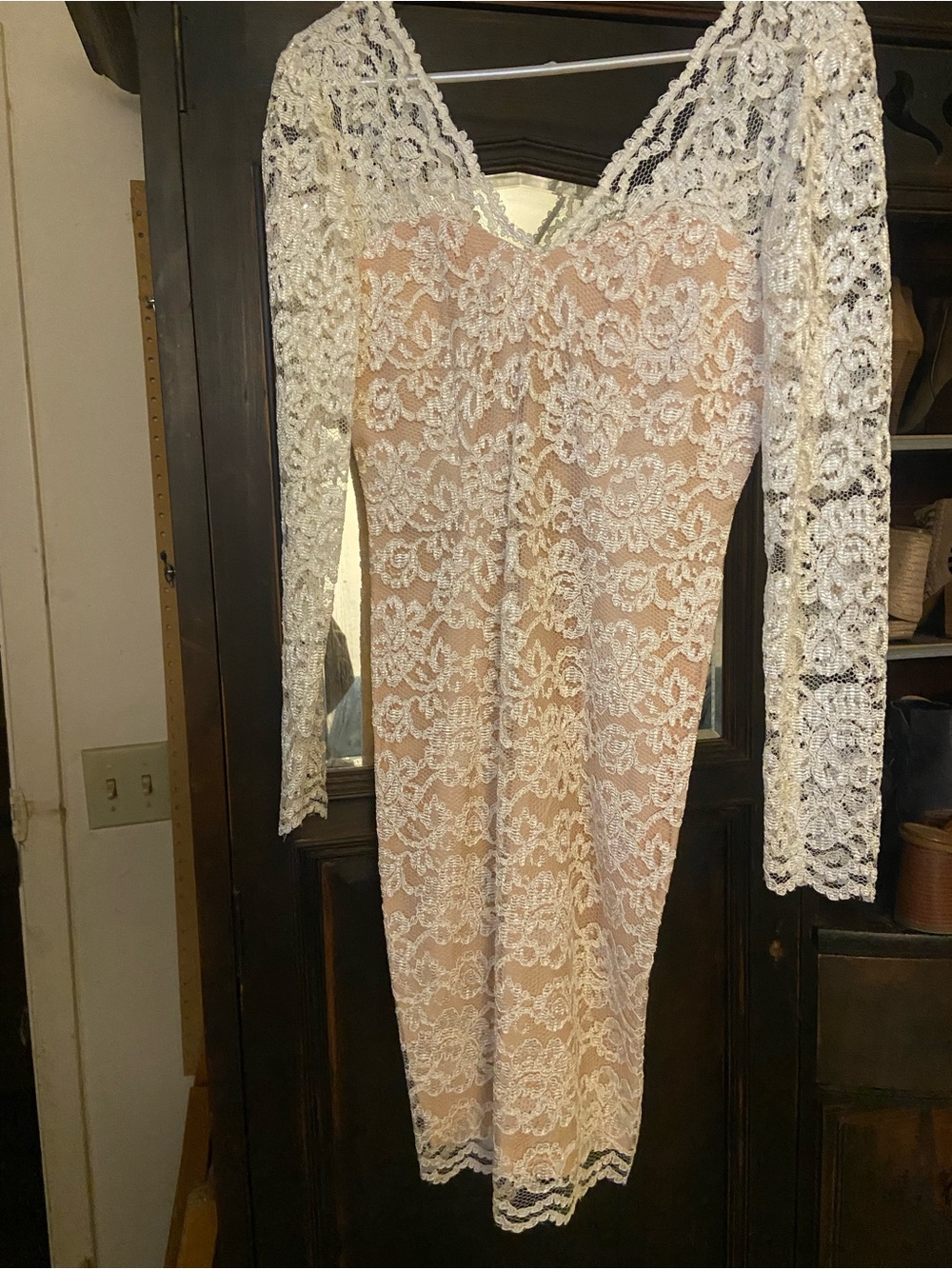 Women's White Lace Long Sleeve Sheath Slip Dress